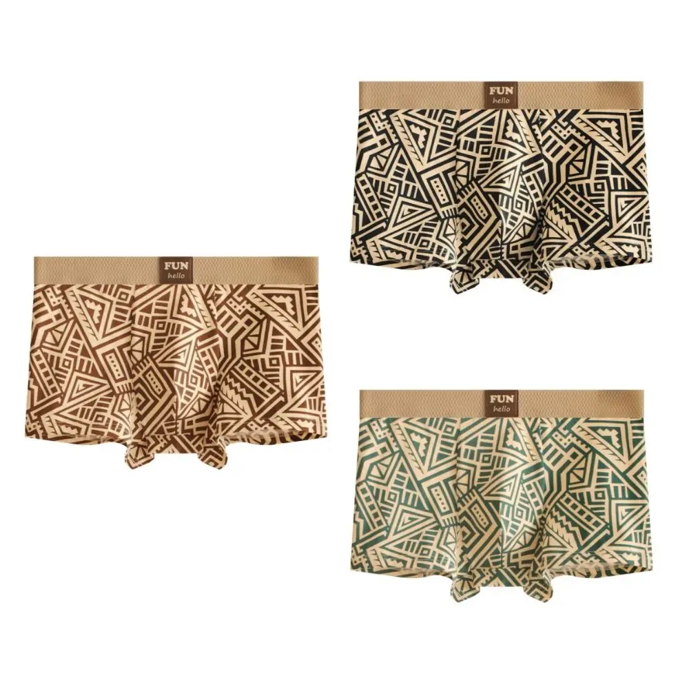 

Elastic Simple Men Boxer Briefs Breathable Stripe Wave Cotton Boxers Underpants Seamless Underwear for Men Male