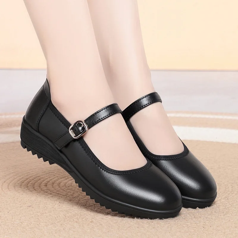 

Quality Breathable Comfortable Genuine Leather Shoes Women Flats Platform 2026 Spring Mary Janes for Office Daily Mom Work