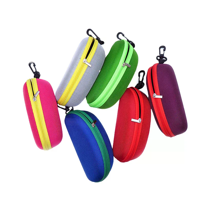 Portable Colorful EVA Glasses Case With Carabiner Hook Sunglasses Hard Cases Zipper Eyeglasses Protector Box Eyewear Accessories