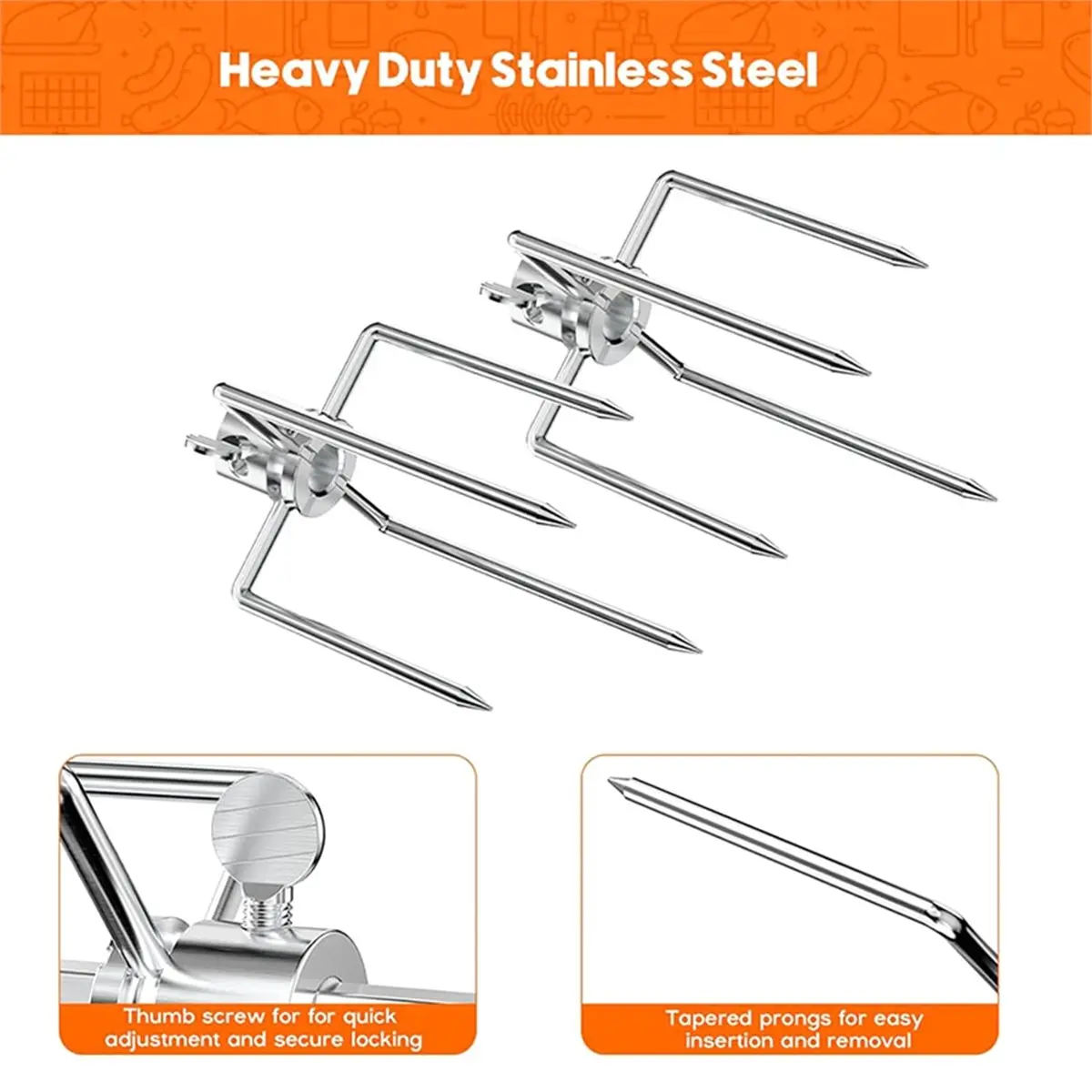 ~！【Best Seller】2Pcs Stainless Steel BBQ Rotisserie Forks Heavy Duty Grill Rotisserie Spit Meat Forks Fits Square Spit Rods