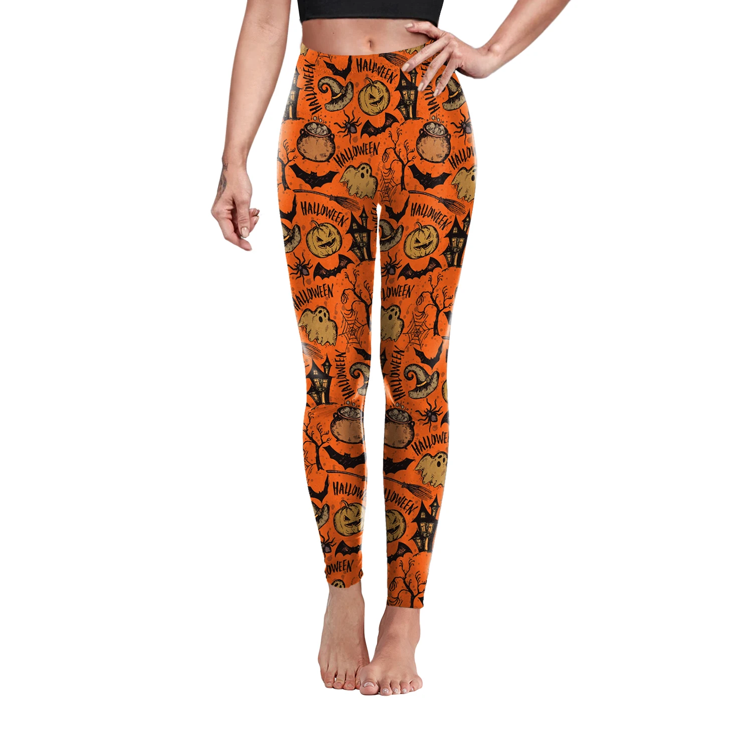 Nadanbao Nadanbao Halloween Pumpkin Elements 3D Print Women's Leggings Skinny Pants Sexy High Waist Trousers Winter Warm Pants