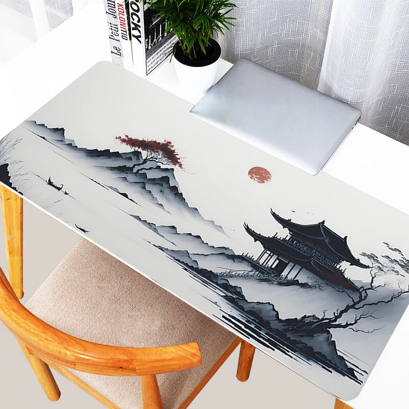 Mouse Pad Laptop Black And White Mousepad Red Sun Sakura Scenery Desk Mat Office PC Gaming Accessories Keyboard Pad XL Mouse Mat