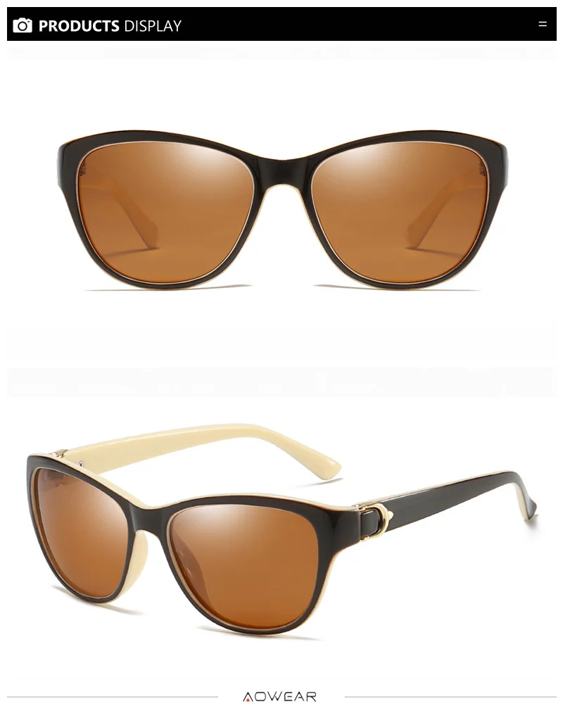 AOWEAR Markendesigner Vintage Polarisierte Sonnenbrille für Frauen Cat Eye Fashion Shades Sonnenbrille mit Etui – Detail 7