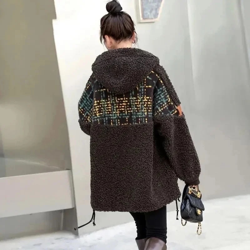 Autumn/Winter Women Fragrant Wind Fried Street Retro Hooded Loose Coat Female Korean Versatile High Grade Drawstring Plush Coat