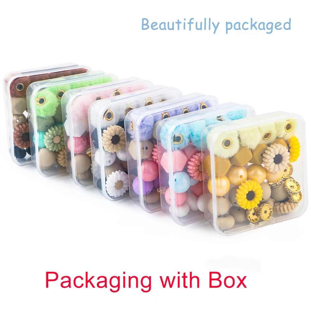 Sunrony Plush Fur Covered Ball Beads Flower Abacus Round Beads Sets For Jewelry Making DIY Pompom Earrings Bracelet  Necklace