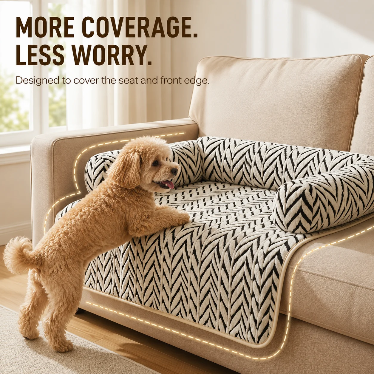 Plush Pet Sofa Protector for Cats and Dogs, 3-Sided Bolster Couch Bed Mat, Machine Washable Furniture Cover, 70x55/95x80cm
