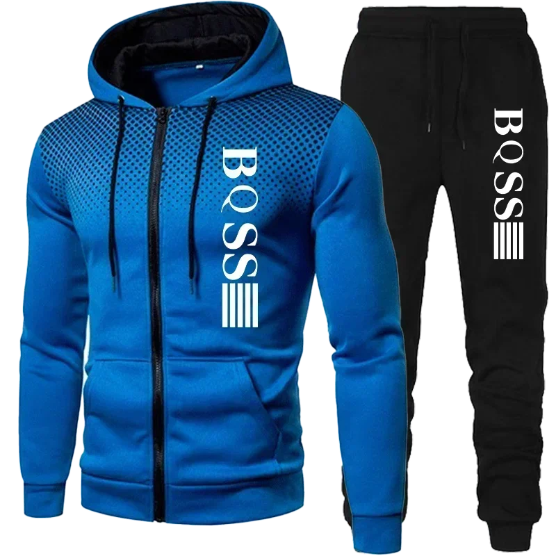 Spring and autumn new men's zipper sports hoodie set fashion outdoor jogging hooded men's casual hoodie + pants two-piece set