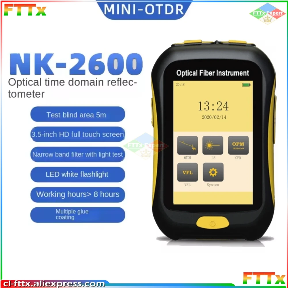 

4-IN-1 Mini OTDR Active fiber NK2600 With OLS OPM VFL Light Fiber Optic Reflectometer 20dB for 80Km Fiber Cable Ethernet Tester