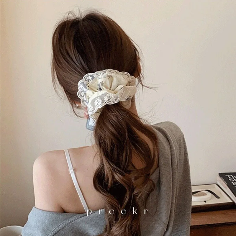 2025 أوائل الربيع جديد لطيف فتاة إكسسوارات الشعر موضة الحلو الدانتيل الطباعة الدانتيل Scrunchie مطاطا Scrunchie الشعر حبل #4