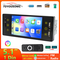 TOYOUSONIC 1 Din 5 Inch Car Radio MP5 Video Player Wireless carplay Multimedia Player FM BT 2USB Bluetooth Mirrorlink Car Stereo