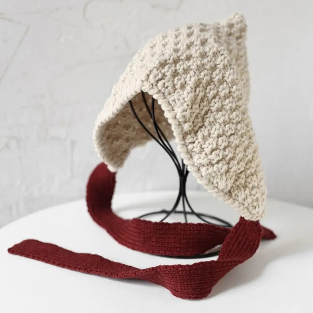Woolen Yarn Knitted Loose Tie Up Hood Loose Fitting Windproof Warm Hat Soft and Skin Friendly Warm Ear Protection Hat