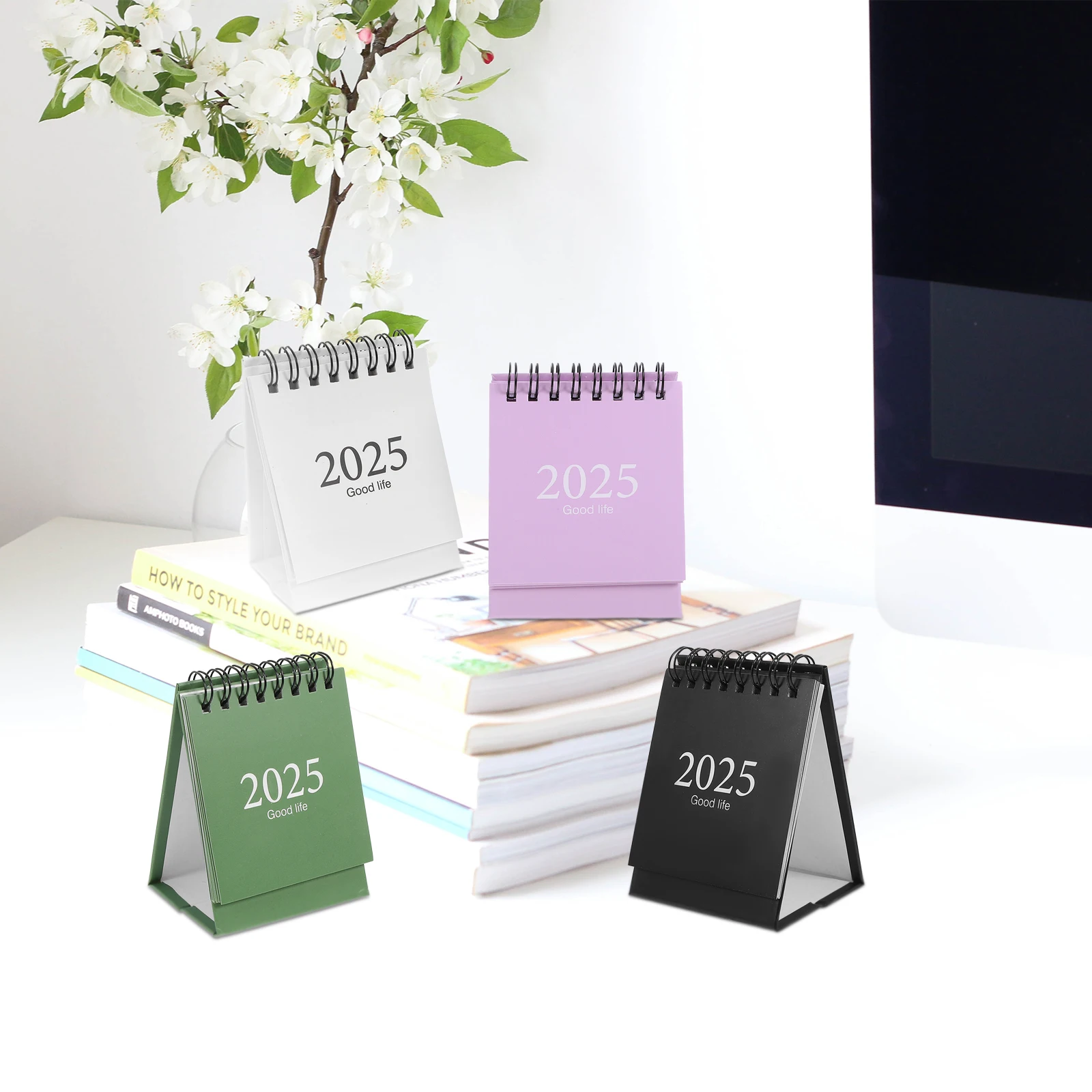 

4pcs Mini Desktop Calendar 2025 English Version Stylish Colors Long Term Use Creative Desk Decor Small Calendar Table