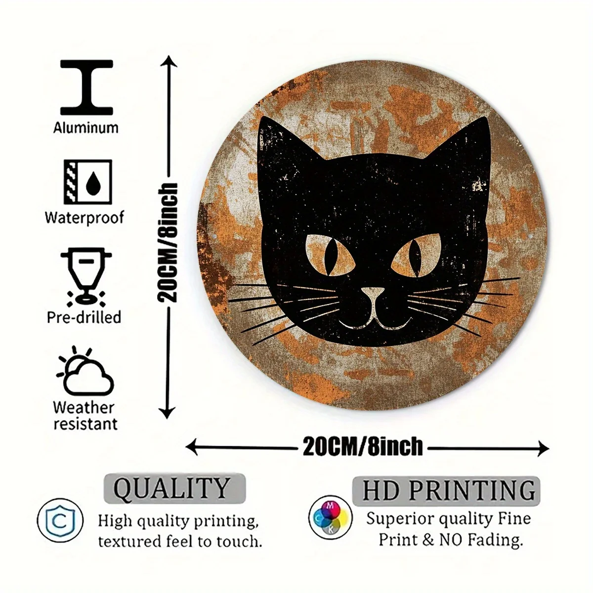 2D Flat - A 2D Flat Piece Featuring a Black Cat Design in a Retro Style, Serving As a Vintage Wall Decoration (8X8 Inches, 20X20