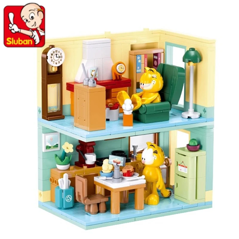 SLUBAN Garfield building blocks miniature scene assembly toys animation peripheral DIY model ornaments children's birthday gifts