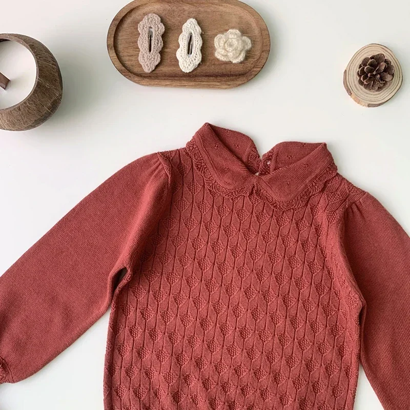 Pull en tricot à manches longues pour bébé fille, chandail pour enfant, couleur unie, collection automne et hiver