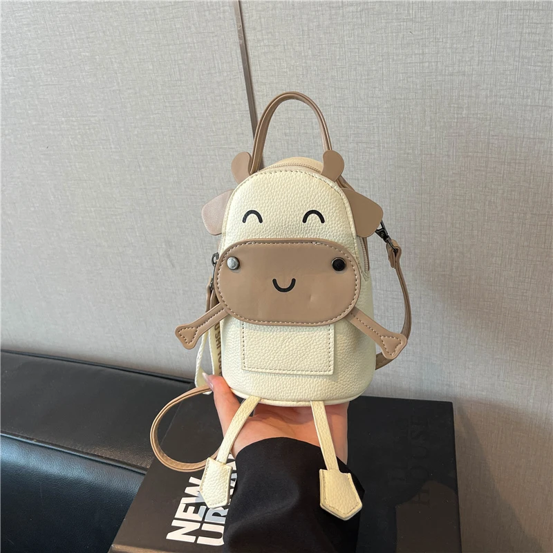Funny 3D Cow Shape Mini Backpack Purse Cute Cartoon Animal PU Leather Crossbody Shoulder Bag Casual Small Handbag