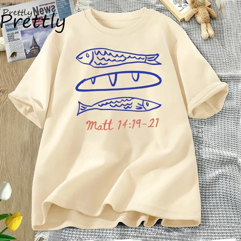 Loaves and Fishes T Shirt Women Men Summer Coastal Christian T-Shirt Jesus Oversized Tee Faith Bible Tshirt Cotton Woman Clothes