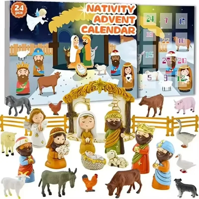 

Nativity Scene Advent Calendar 24 Days Christmas Countdown Calendar Gift Box Jesus Nativity Figurine Model Christmas Decorations