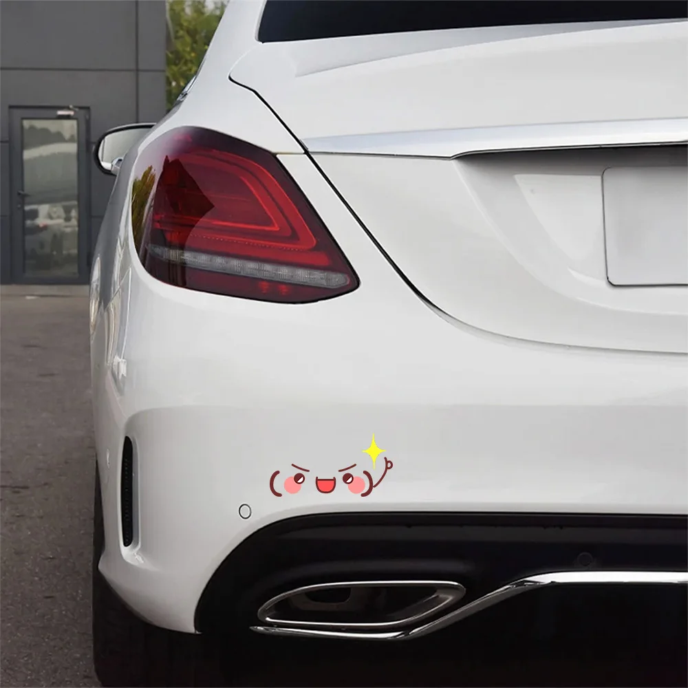 Creative Smooth Surface Glass Cars Interior Stickers Smile Expression Vinyl Decal Motorcycle Decorative Trunk Decals Accessories