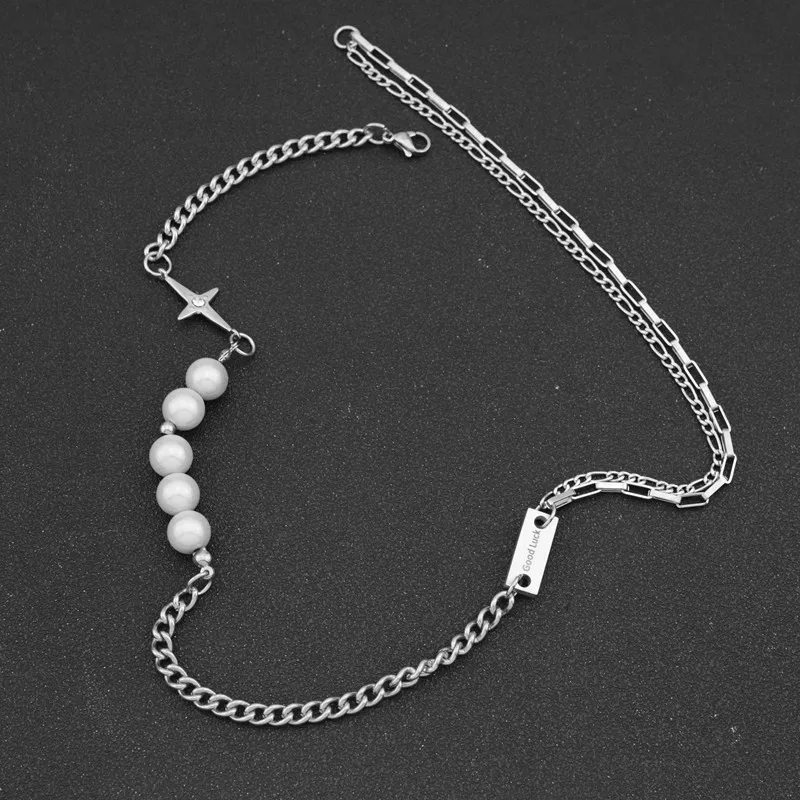 Titanium Steel Luminous Pearl Necklace For Men Woman Trendy Hip Hop Kpop Design Luxury Unisex Clavicle Choker Jewelry Wholesale