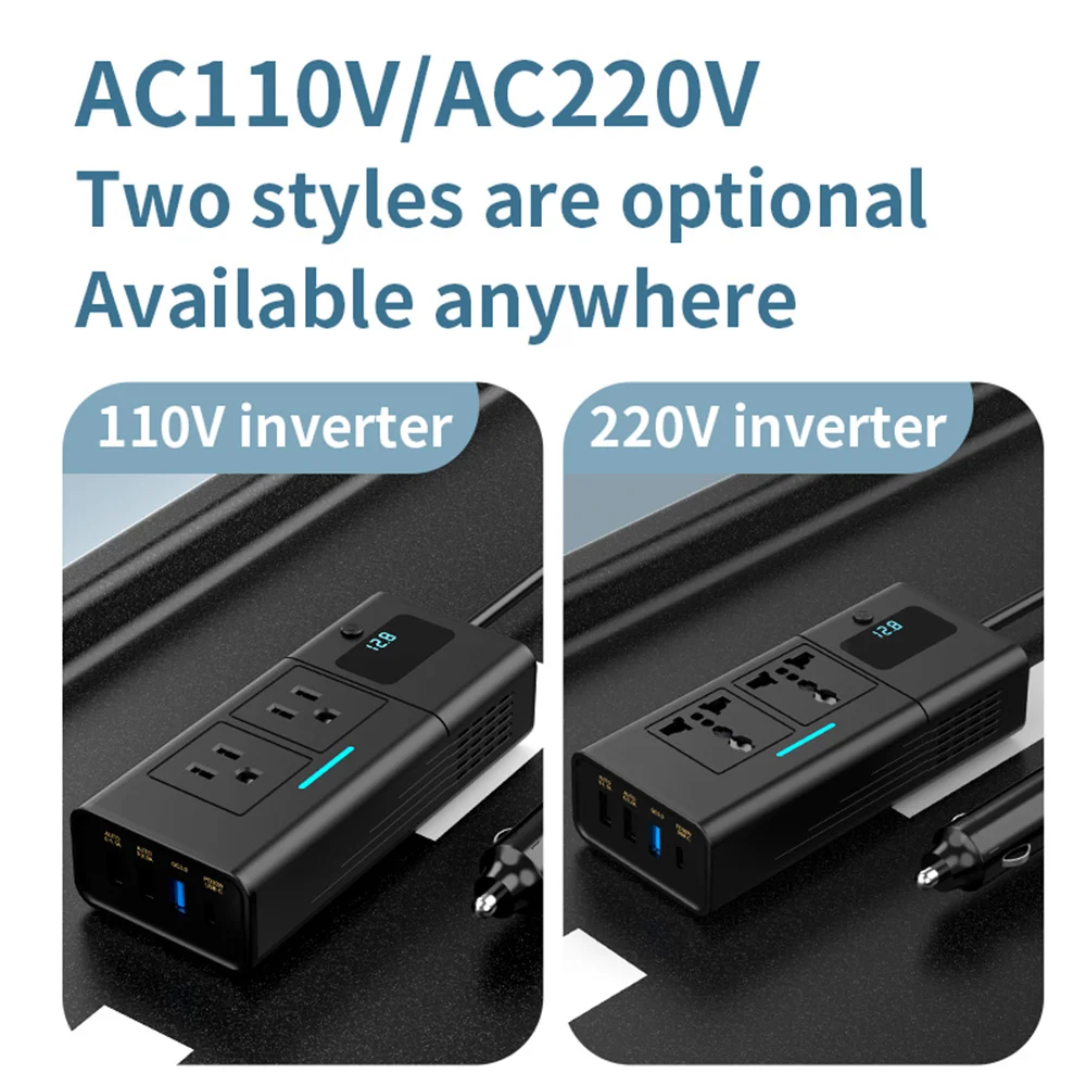 200W Car Inverter DC 12V to AC 110V 220V Inverter PD QC3.0 4USB Ports Dual Car Power Inverter Adapter With Digital Display