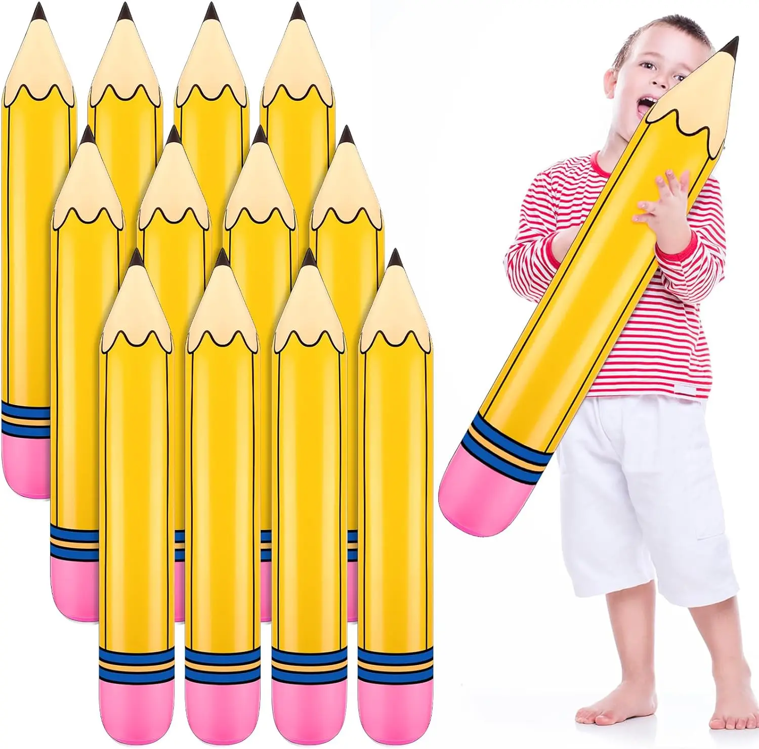 3 Pcs 27 Inch Giant Large Inflatable Pencil Back to School Graduation Decor Hanging Inflatable Pencil Classroom Decoration