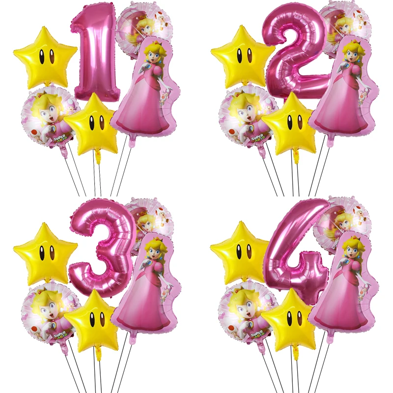 Disney Peach Princess Number Balloon Set Foil Globos Happy Birthday Party Peach  Balloon Supplies Baby Shower Decor