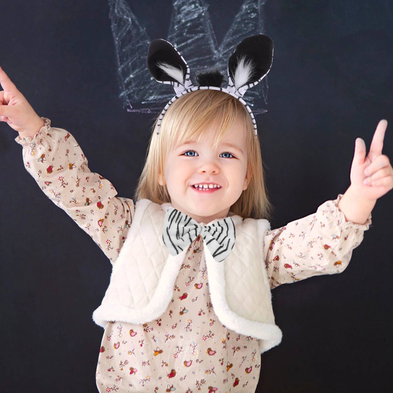 1 セットゼブラコスチュームキット装飾ヘッドバンドボウタイテール動物コスプレアクセサリーパーティーハロウィンクリスマス仮装カーニバル