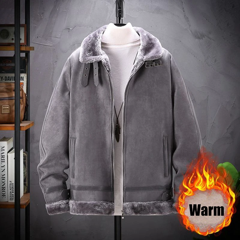 

Высококачественная замшевая плюшевая куртка на флисовой подкладке, бомбер-авиатор, летное пальто, мужское зимнее бархатное пальто, утепленные парки дальнобойщика, верхняя одежда