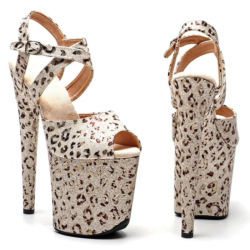 Leecabe 20cm/ 8inches Leopard Gltter upper lady fashion  platform high heel    pole dance Sandals shoes