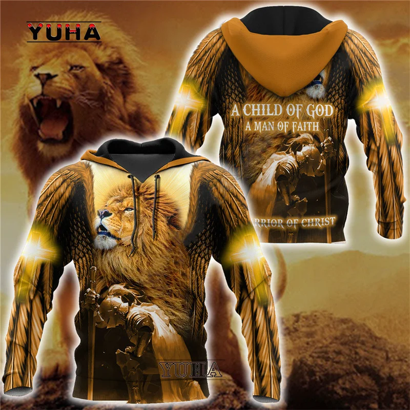 Spring And Autumn Men's Christian Hoodie Lion Leisure Long Sleeve Pullover Pashion Coat