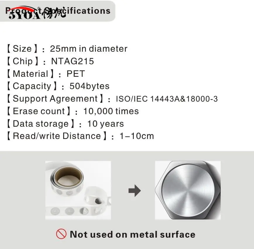 5YOA 100/200Pc NTAG215 NFC Wet Tags Stickers Review NFC Sticker Increase Changeable Re-Writtable Round Copy Transparent Label