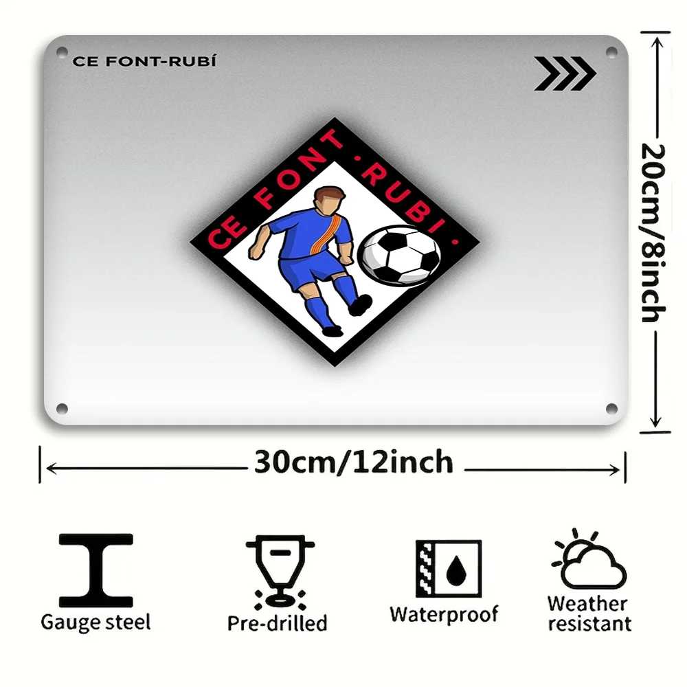 Football Star Metal Tin Sign  - Cartoon Soccer Player Wall Art with Vibrant Red & Black Design, Gauge Steel Weather-Resistant