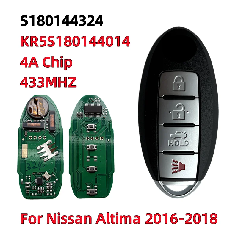 

S180144324 Hitag AES 4A Chip 433MHz 4BT For Nissan Maxima Altima Teana 2016 2017 2018 Smart Remote Car Key Fob KR5S180144014