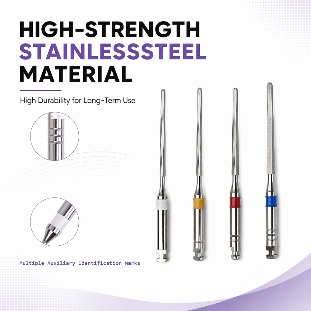 Dental Fiber Post Drill Set 1 Box 4Pcs Stainless Steel Root Canal Preparation RA Latch Type 32mm Reusable Steam Autoclavable