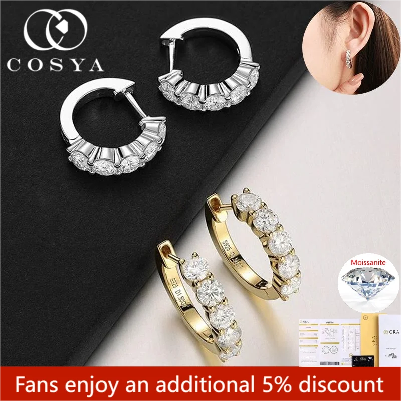 

COSYA Женские серьги-кольца с муассанитом 0,3 карата, сертифицированные GRA, цвет D, стерлинговое серебро 925 пробы, белое золото 18 карат, ювелирные изделия с покрытием