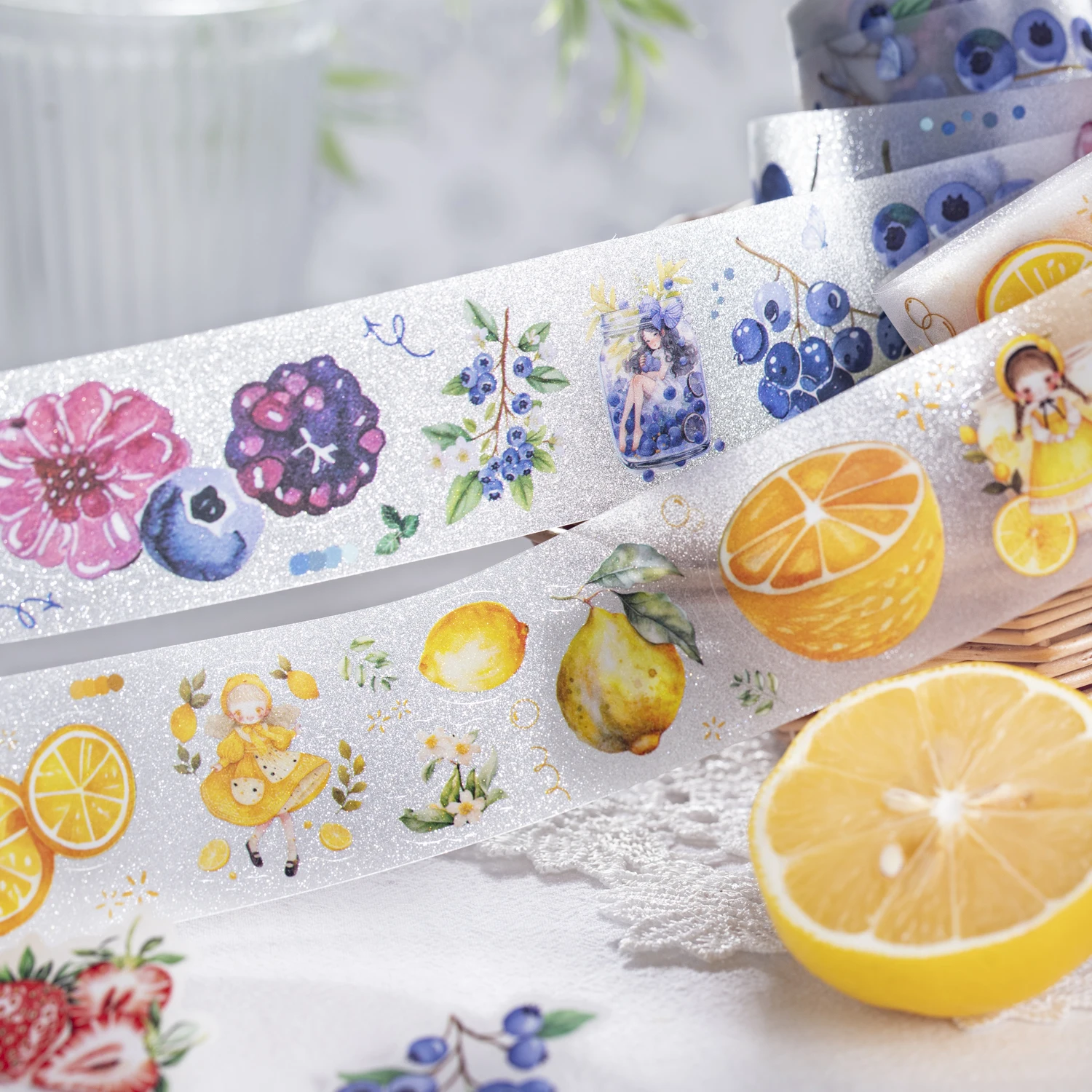 

40mm*200cm Sweet Fruit Flavor Collection Series Cute Fruit Landscape PET Tape Creative DIY Journal Material Collage Stationery