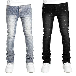 Denim Men Jeans Pencil Pants Mid Waist Punk Gothic Zipper Fly Pockets Moto Biker Sheath Ankle Length Long Jean 2025 Streetwear