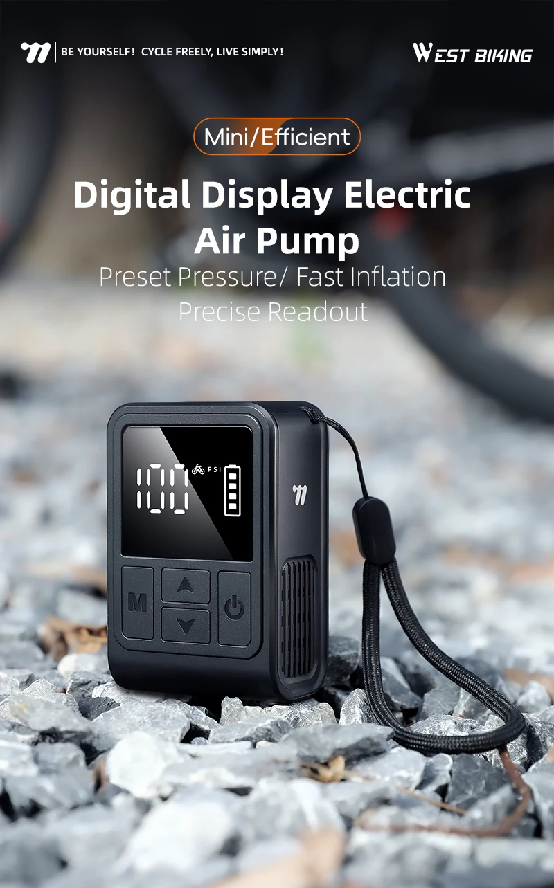 WEST BIKING 130PSI Elektrische Luftpumpe Kabellos mit Digitalanzeige und Auto-Stopp-Funktion Tragbarer Fahrradreifenfüller für MTB, Motorrad, Auto und Ball – Detail 1