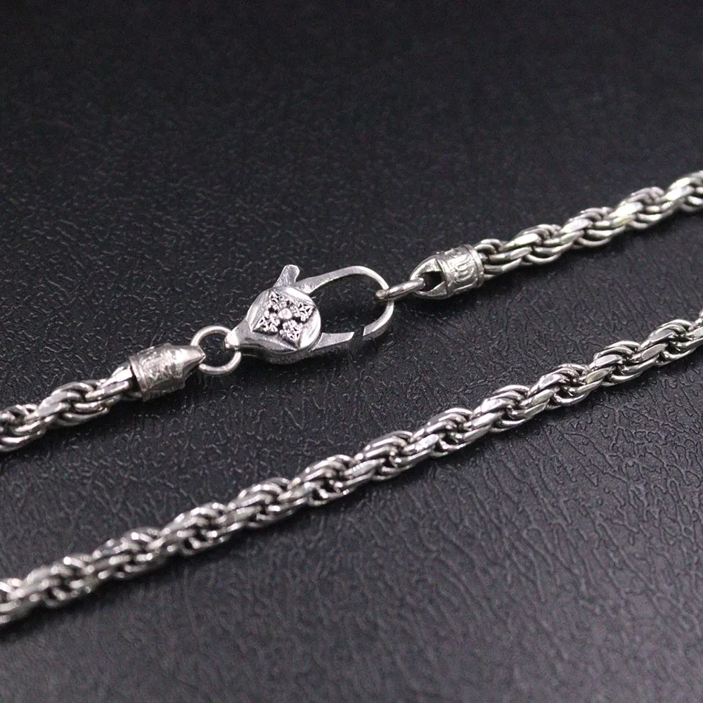 Real S925 Sterling Silver Women Men's 4mmW Twist Rope Chain Link Necklace 50cm