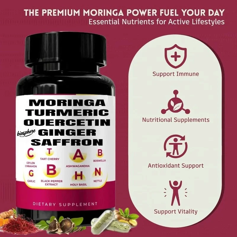 

Капсулы из порошка листьев моринга 13 в 1, с куркумой, имбирем, центрином, шафраном — энергией и иммунитетом, поддержкой здоровья