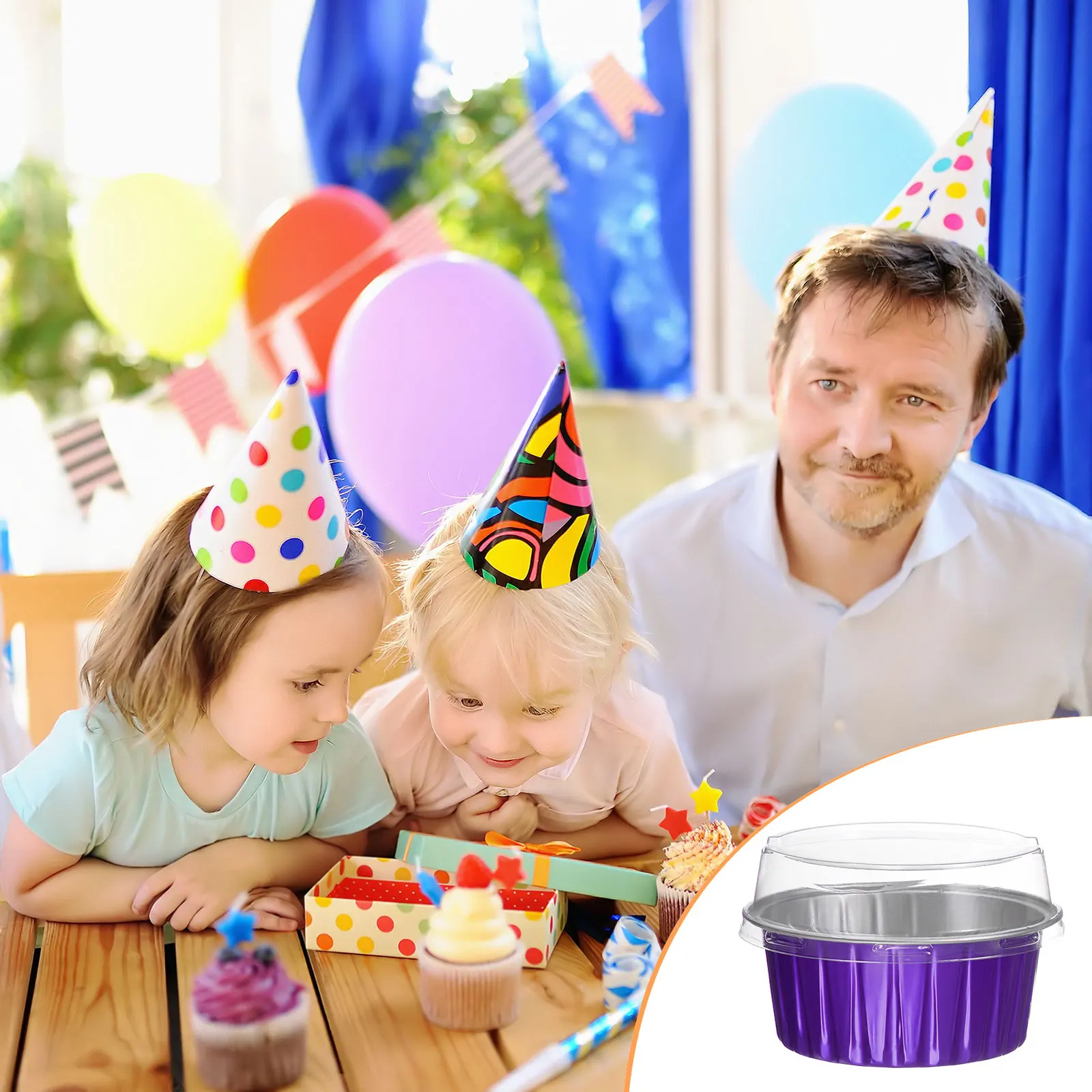 100Pcs Baking Cups with Lids Aluminum Foil Liners Mini Disposable Containers Cups holders Cases Boxes Pans for Dessert Wedding