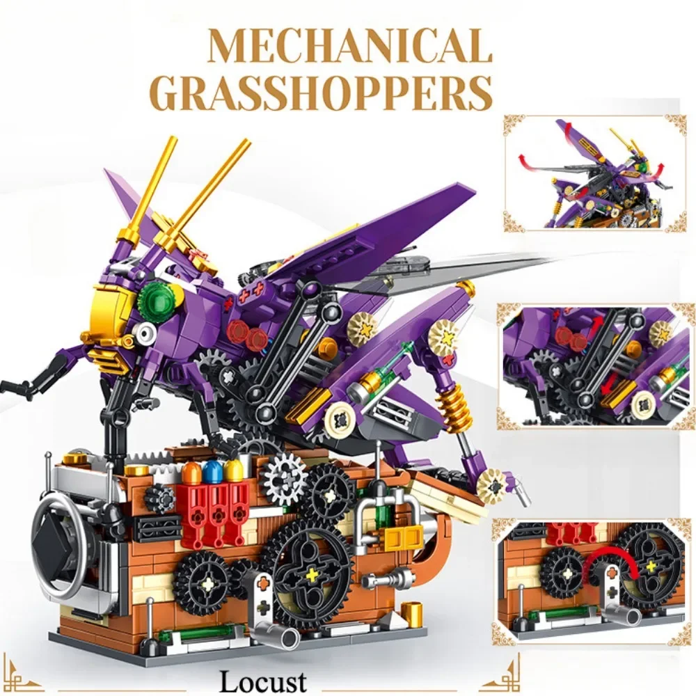 Bloques de construcción mecánicos de insectos, mariposas, animales, juguetes de montaje para niños, decoración de escritorio, regalos de cumpleaños para adultos y niños