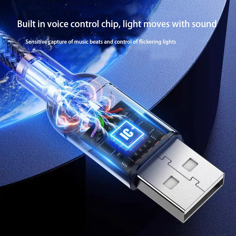 Voice Controlled Luminous Data cable Suitable For Huawei Xaomi Type-C Mobile Phone Fast Charging Cable, Streaming Charging Cable