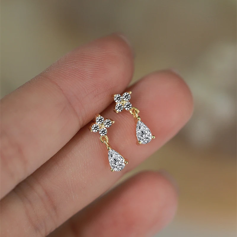 

Niche Design Versatile Genuine S925 Silver Square Water Droplet Ladder Earrings