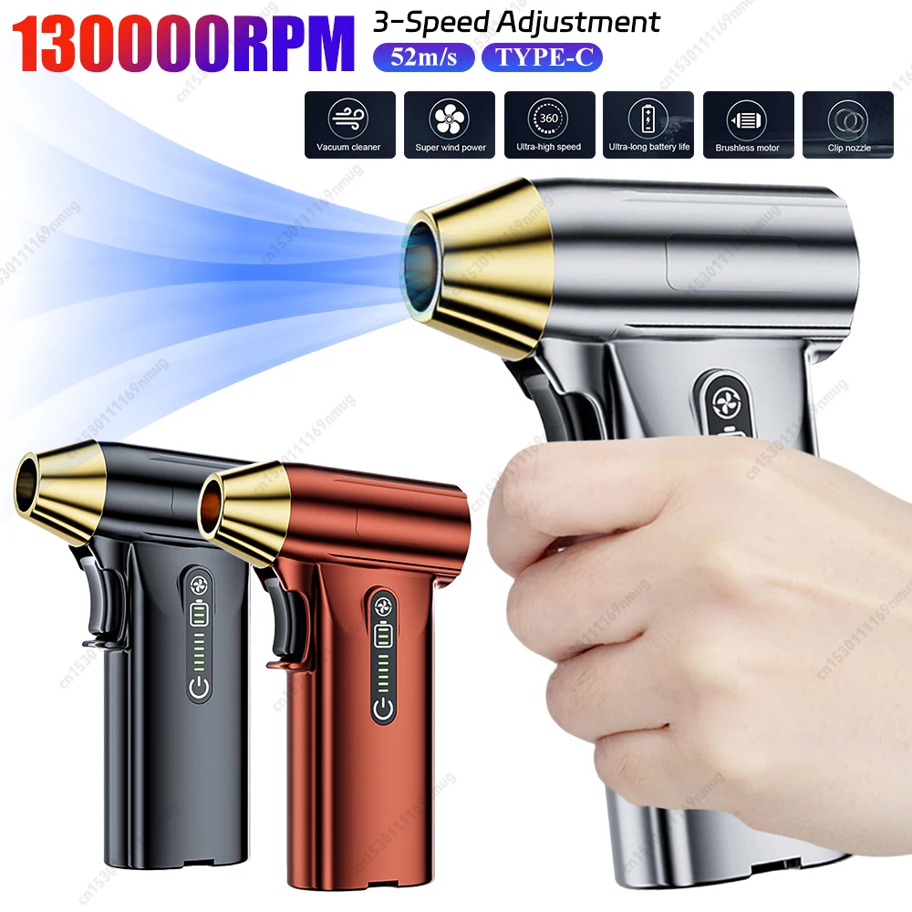 

130000RPM Handheld Duct Fan 52M/s Brushless Motor Dust Blower Type-C Charging Air Blower for Computer Keyboard Outdoor Car Home