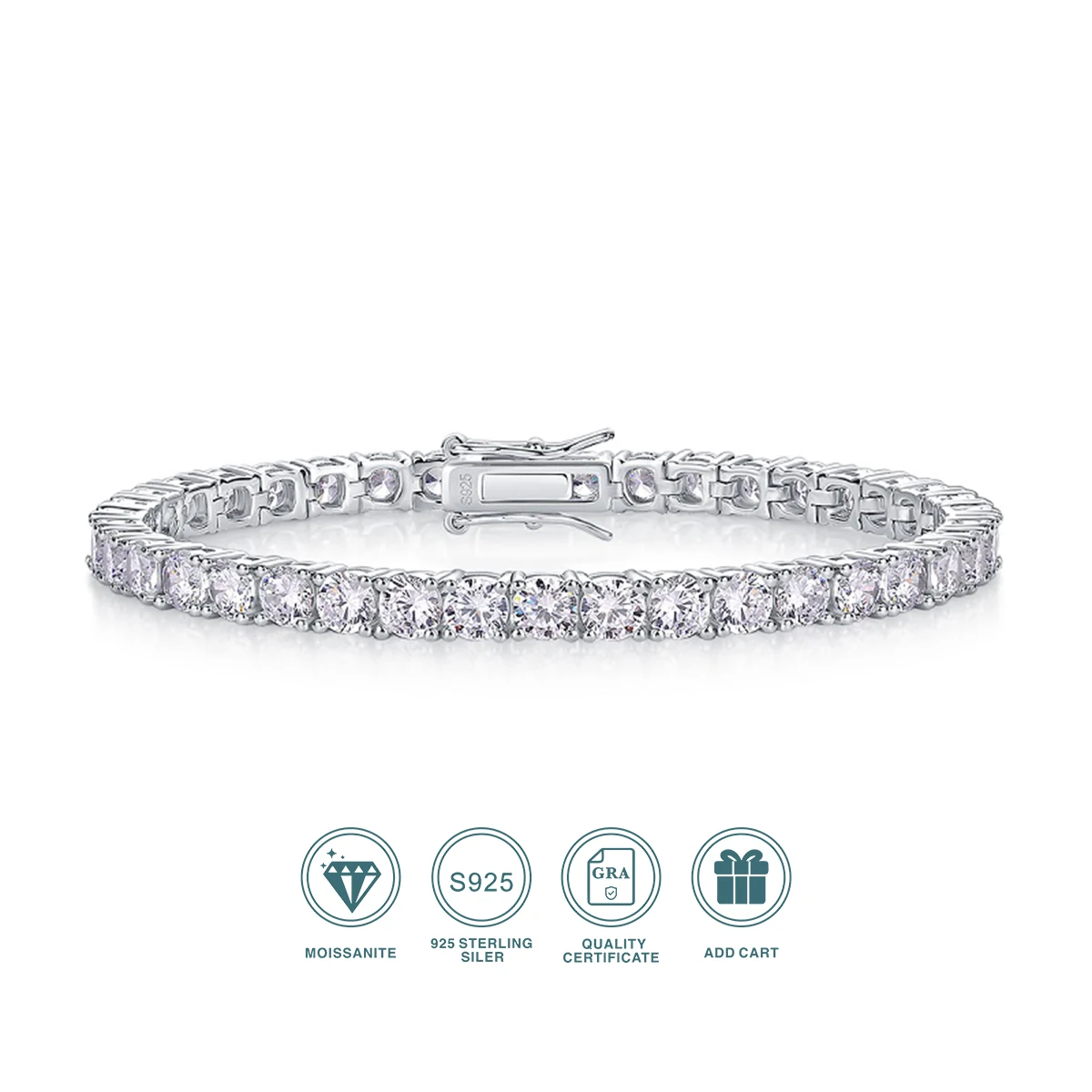 

JIUZUAN 3.0mm Moissanite Tennis Bracelet, 18K Gold Plated S925 Silver, Elegant Xmas Gift, Luxury Jewelry for Men & Women