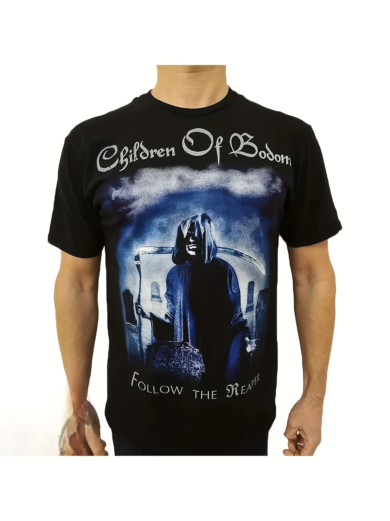 

Черная футболка CHILDRE OF BODOM Follow The Reaper, 180 г, хлопковая футболка с короткими рукавами и круглым вырезом, крутой дизайн для парней и женщин, Sarcast