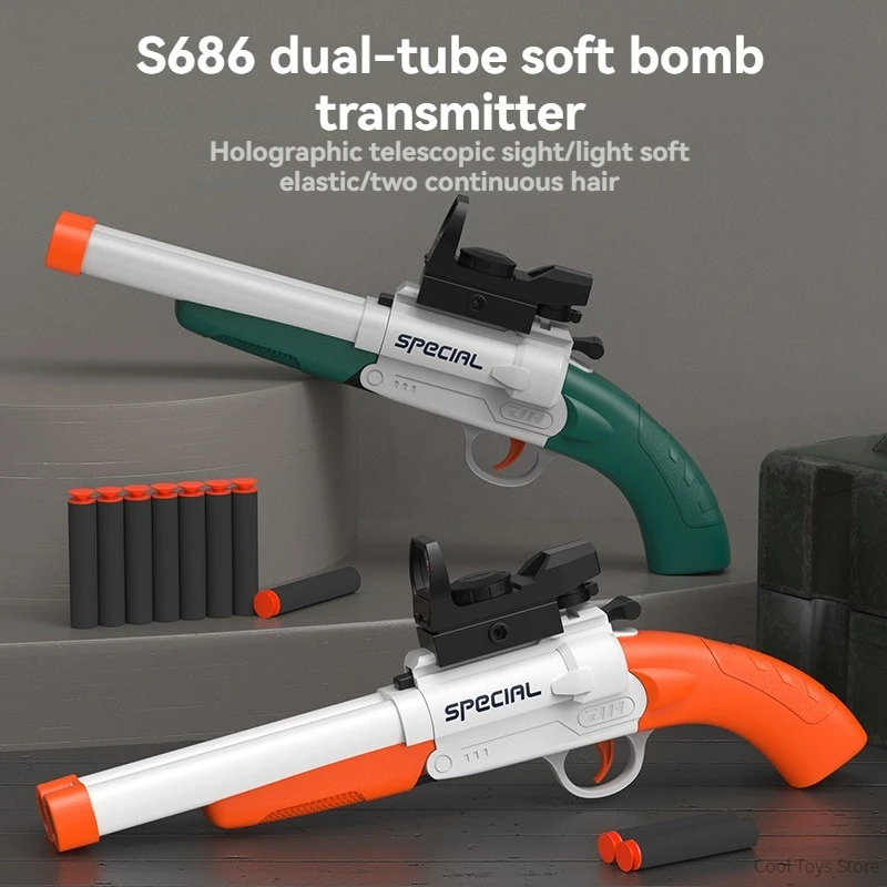 Double-barreled S686 Manual Soft Bullet Toy Guns Foam Dart Blaster Plastic Safe Shooting Model Toys for Boys Kids Children Games