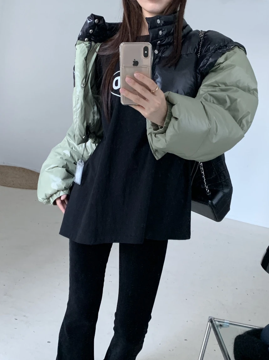 

Puffer Cotton Jaet Women's Quilted ort Coat Stand Collar Removable Sve Bright Surface Thiened Winter Outerwear